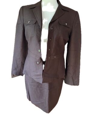 Vintage Tahari Arthur S. Levine Brown Skirt Suit Set with Belted Blazer